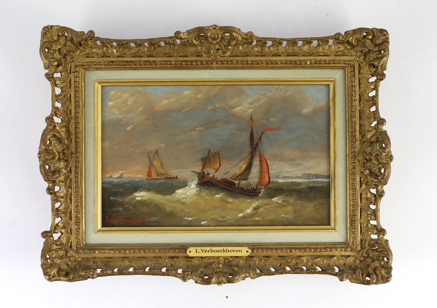 Charles-Louis Verboeckhoven (Dutch, 1802–1889), Shipping at sea, oil on panel, 14.5 x 23.5cm